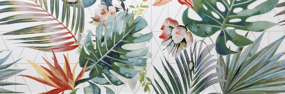 DECOR GARDEN - Azulejo decorado para Muro - Pasta Blanca - Metalizado - Mate y Brillo - Rectificado 33x100 cm / Set de 2 Pz / Precio por Caja con 0.66 m2