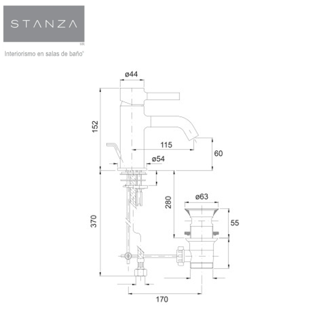 Monomando Corto para Lavabo PAN® acabado Negro Mate STANZA 21.2120.37