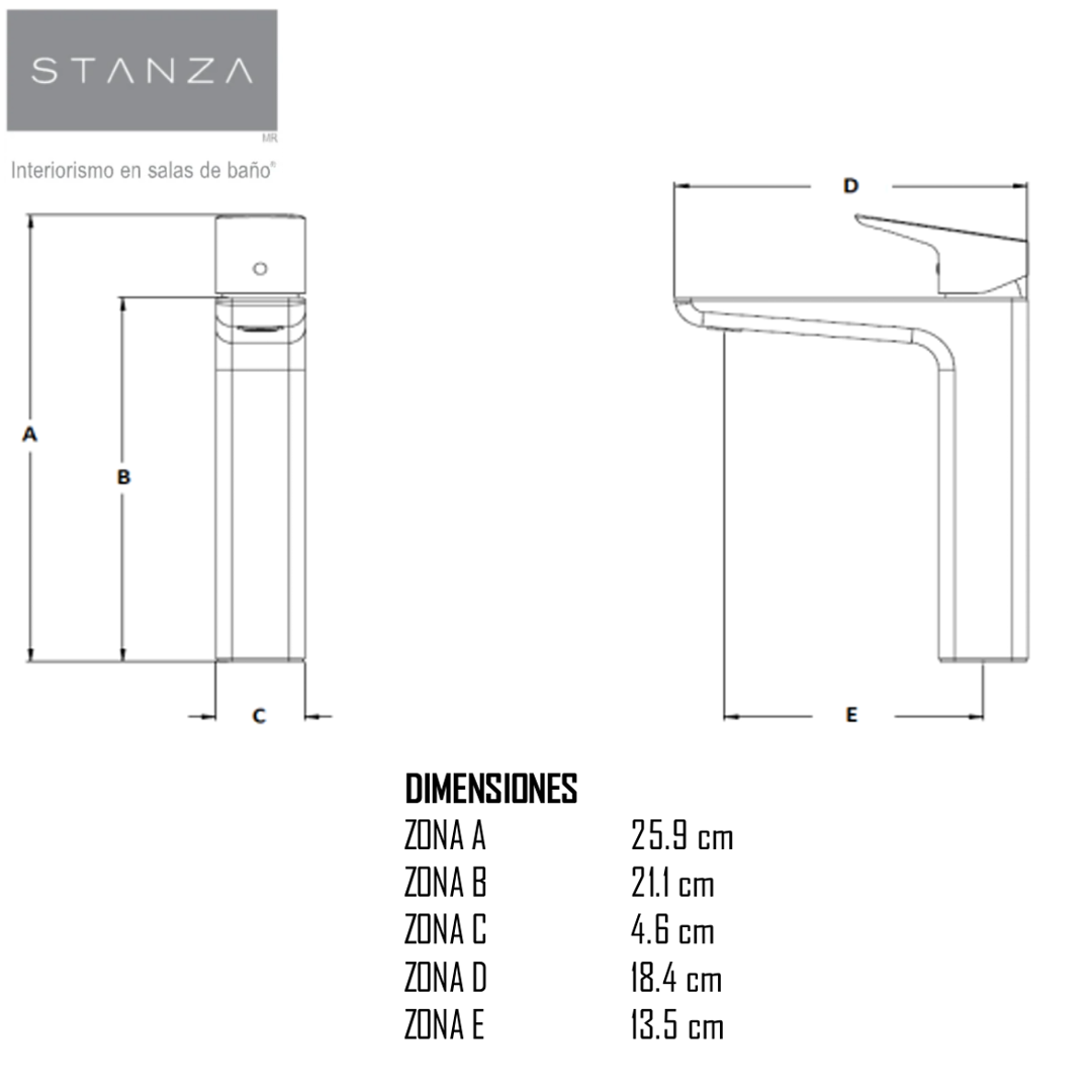 Monomando Alto para Lavabo FONTE® acabado Cromo STANZA 21.2156.21