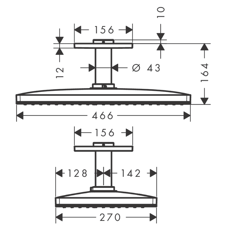Rainmaker Select Ducha 46x27cm 1jet EcoSmart 9 l/min Conexión a Techo Hansgrohe 24012400