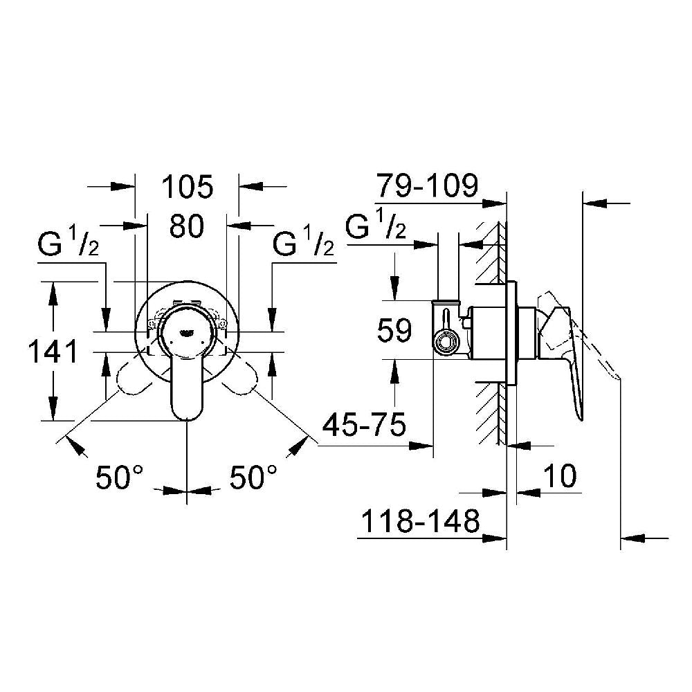 Monomando para Regadera o Tina Cromo BauEdge Grohe 29040000