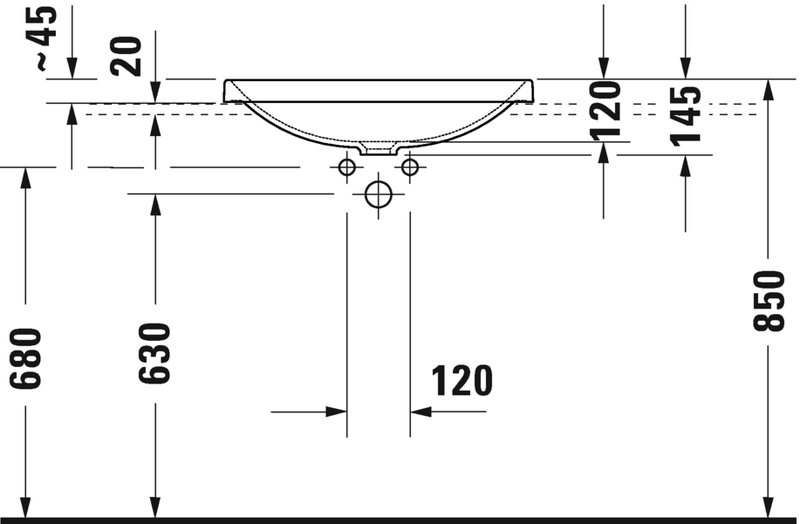 Lavabo D-Neo Semi-empotrado sin Rebosadero 60x44x4.5/10 cm Duravit 0358600079