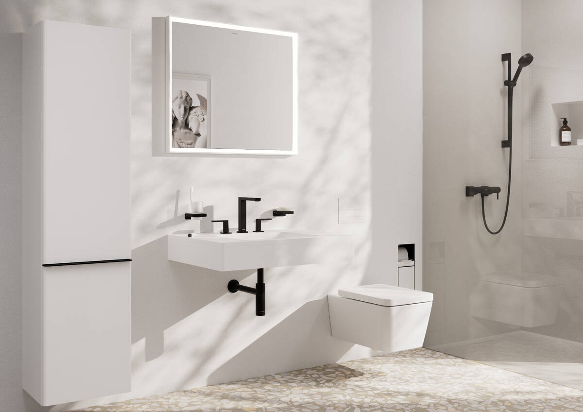 Mezcladora de lavabo Tecturis E 150 vaciador Push Open Negro Mate Hansgrohe 73030670 Essentials
