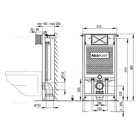 Tanque oculto para muro Alcaplast A101