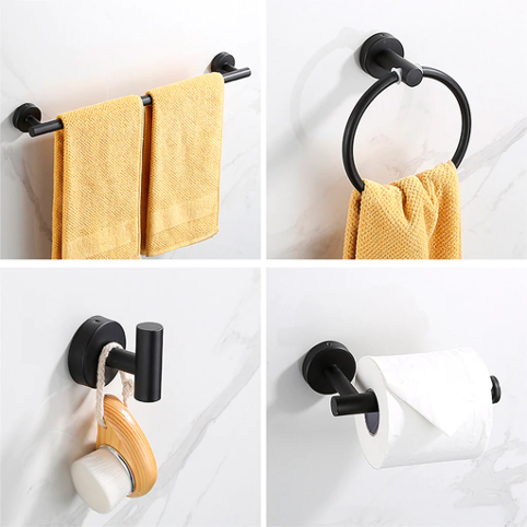 Kit Accesorios de Baño Acero Inoxidable Negro Mate 4 Piezas