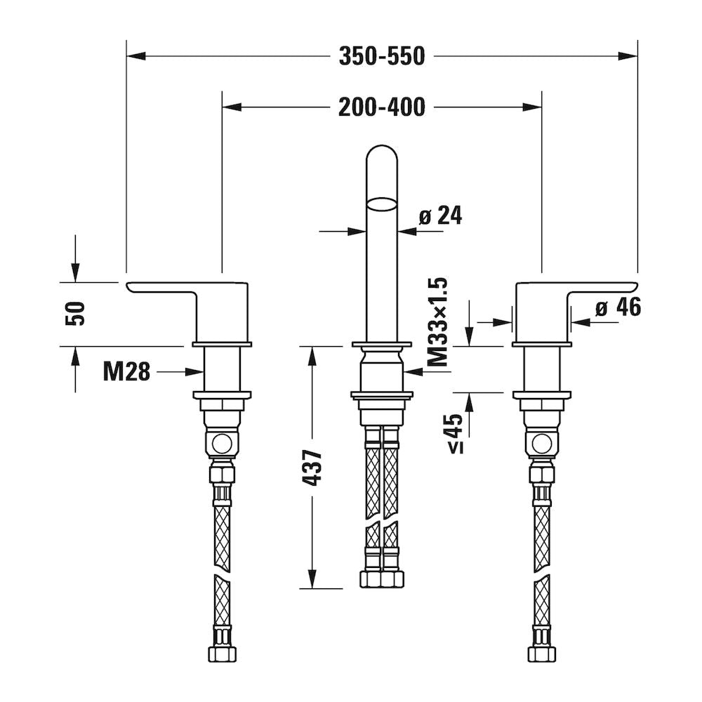 Mezcladora para Lavabo de 3 porforaciones C.1 Duravit C11060005010