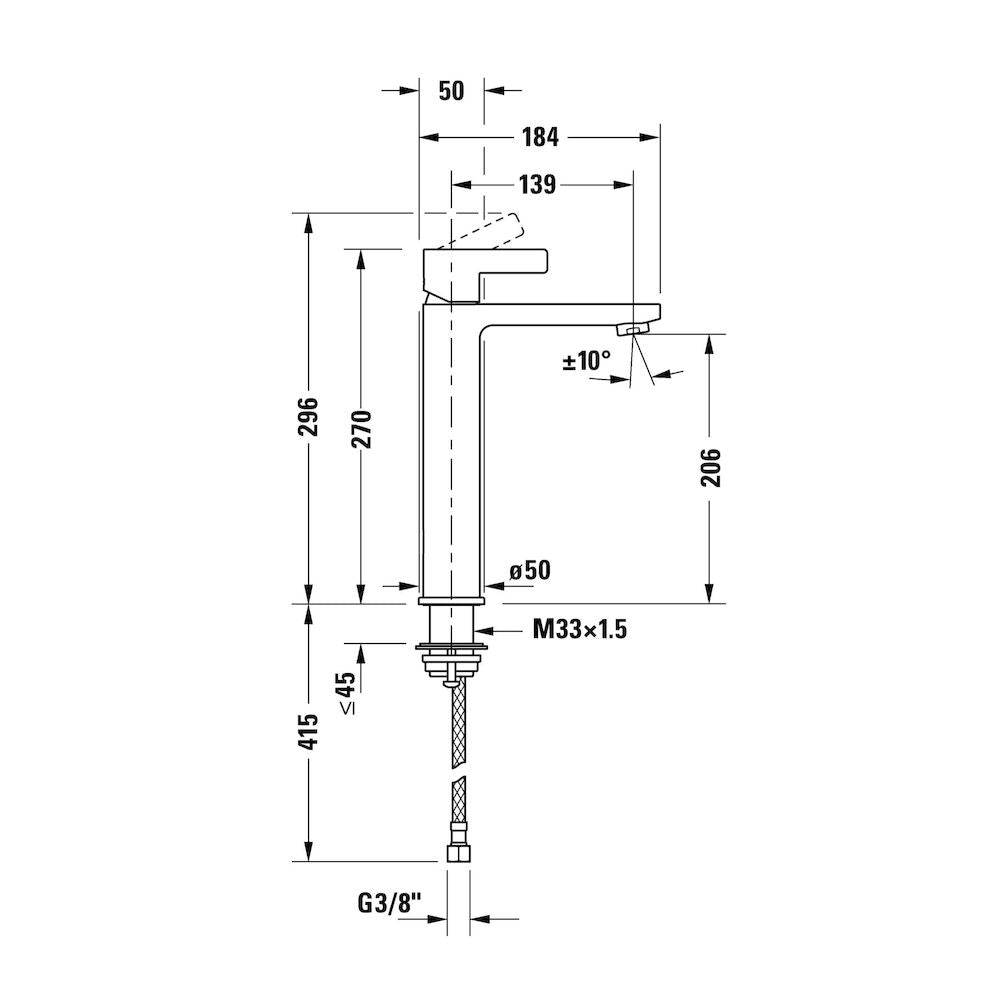 Monomando Alto para lavabo L D-Neo acabado Cromo Duravit DE1030002010