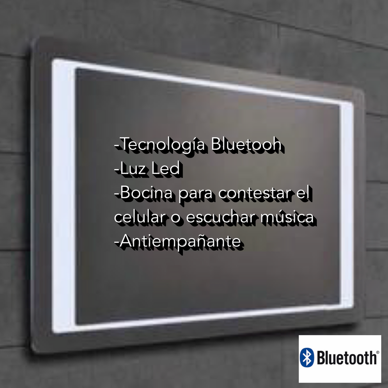 Espejo Bluetooth con Luz Led 80x60 cm Antiempañante y Bocina Espejos para Baño