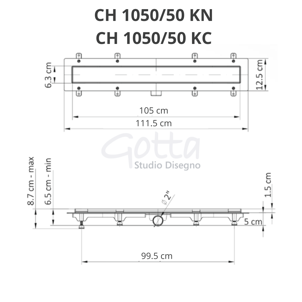 Desagüe Lineal Acero Inoxidable para Inserto 105 cm Chudej CH 1050/50 KN
