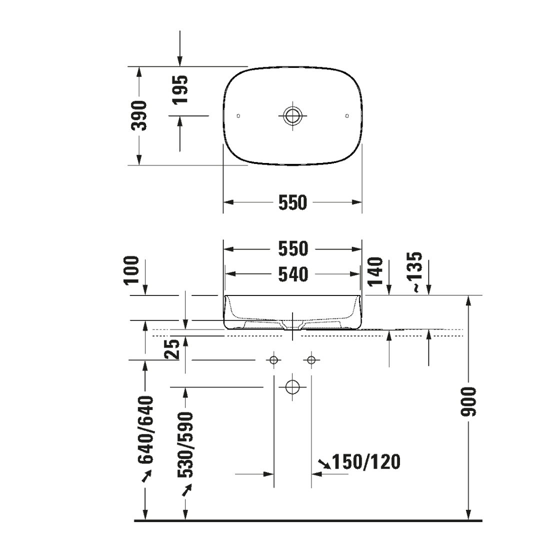 Lavabo Zencha Sobre Cubierta sin Rebosadero Antracita 55x39x13.5 cm Duravit 2373551379