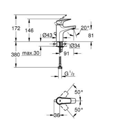 Monomando Corto para Lavabo Cromo Bauflow GROHE 23098000