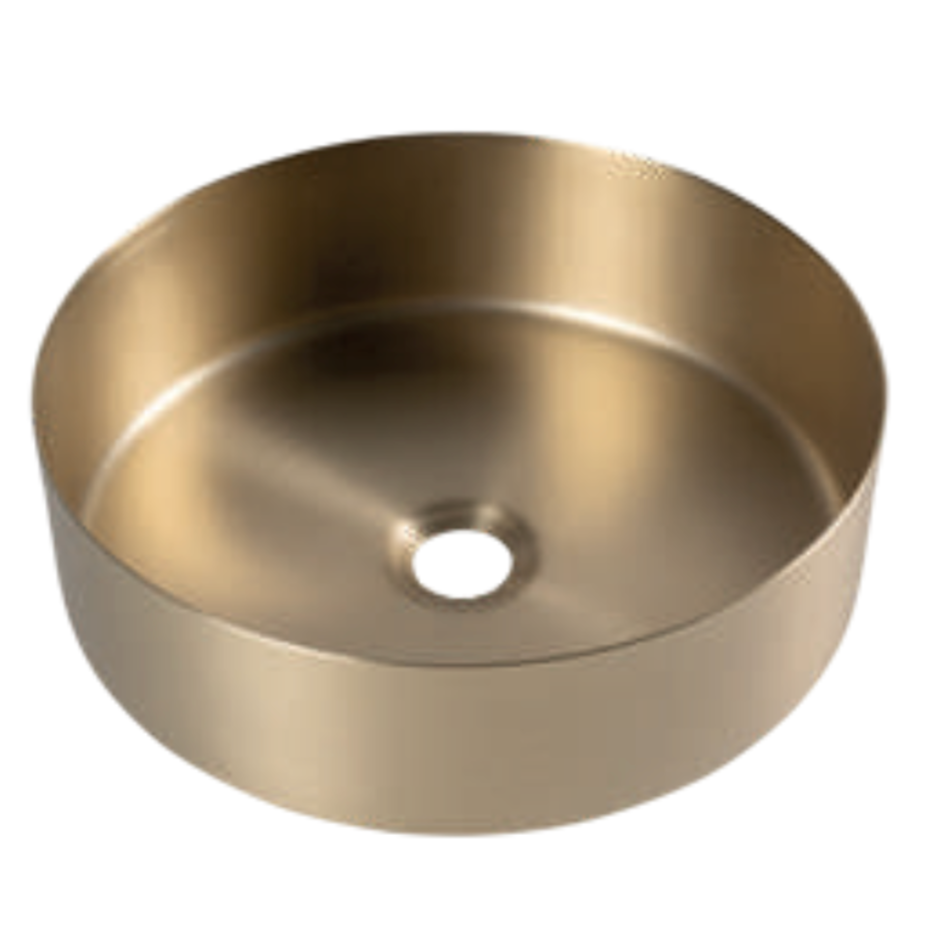 Lavabo INOX Redondo de Sobreponer acabado Dorado Diámetro 35.7x12 cm Urrea LV1080R801