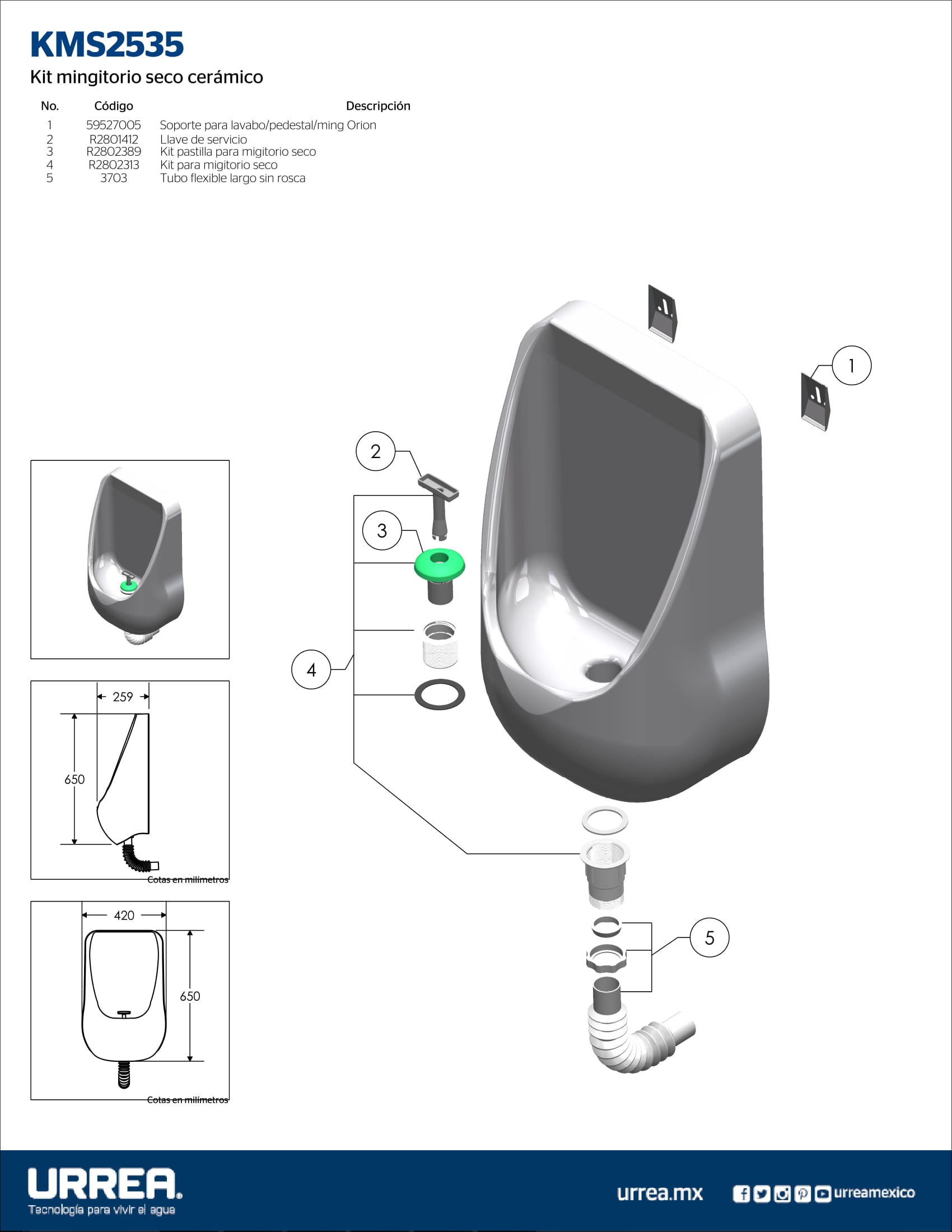 Mingitorio Seco cerámico Urrea KMS2535