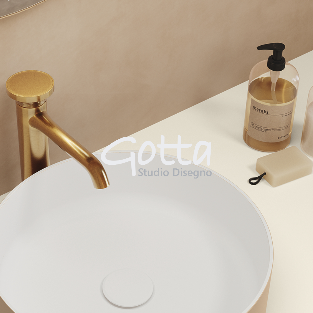 RIN ORO - Lavabo de sobre encimera en Solid Sourface Diámetro 39x10.8 cm. Incluye Contra. Producto Español ¡DISPONIBLE PARA ENTREGA INMEDIATA!