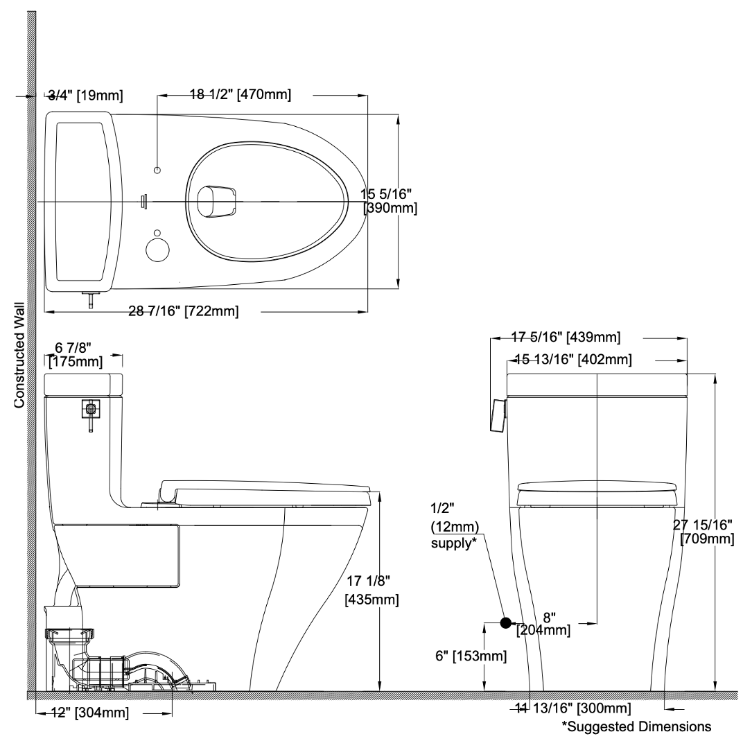 TOTO Legato™ One Piece Toilet 1.28 GPF Inodoro de Taza alargada TOTO MS624124CEFG#01