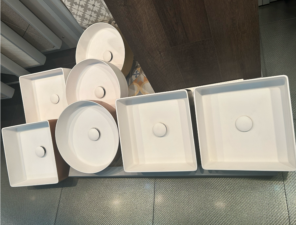 RIN ORO - Lavabo de sobre encimera en Solid Sourface Diámetro 39x10.8 cm. Incluye Contra. Producto Español ¡DISPONIBLE PARA ENTREGA INMEDIATA!
