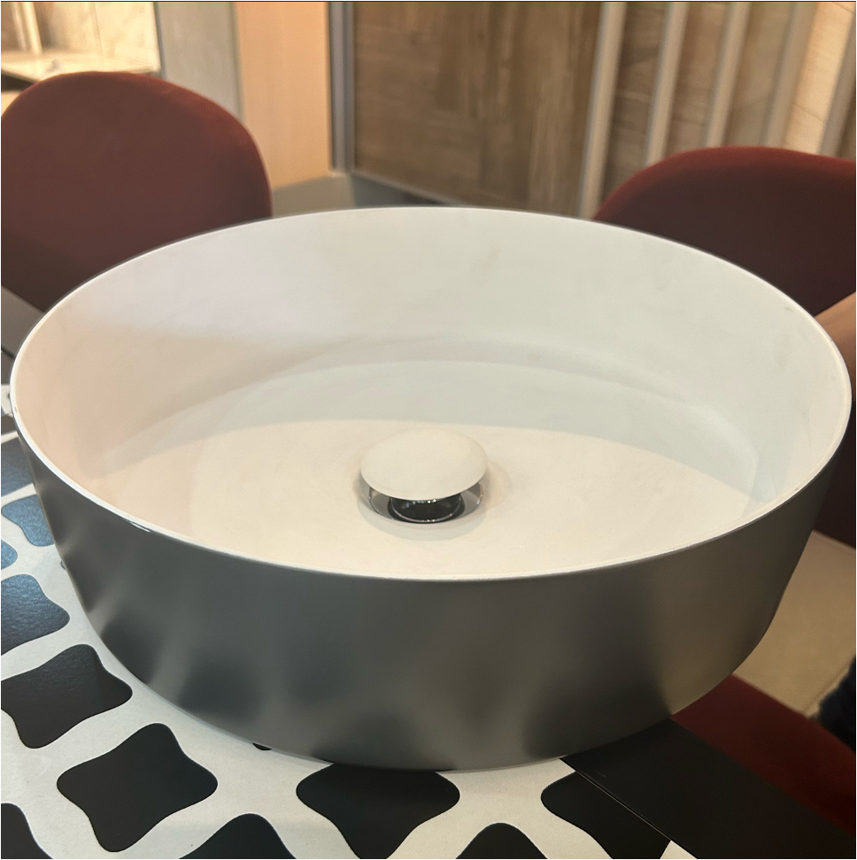 RIN PLATA - Lavabo de sobre encimera en Solid Sourface Diámetro 39x10.8 cm. Incluye Contra. Producto Español ¡DISPONIBLE PARA ENTREGA INMEDIATA!