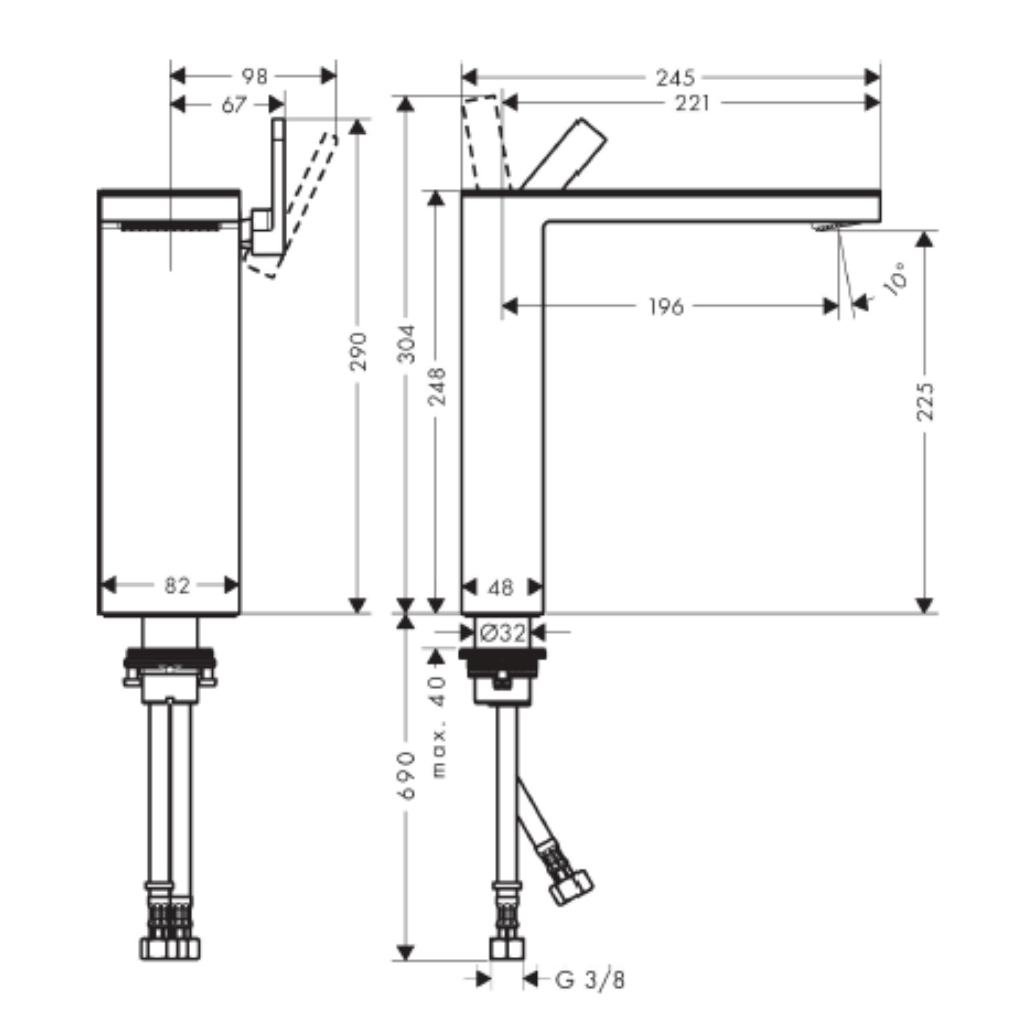 Mezclador monomando de lavabo Axor 230 con vaciador Push-Open 47022300 (Incluye placa)