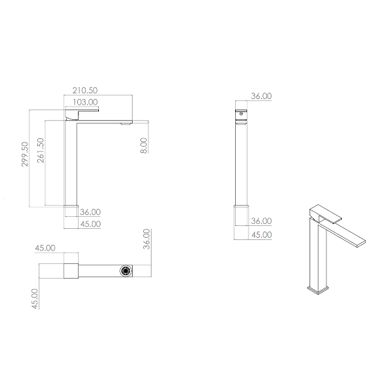 Monomando Alto para Lavabo Oro Cepillado Row Tecnobath TB43.031BG