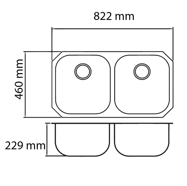 Tarja doble de submontar acero inoxidable 82x46x22.9 cm