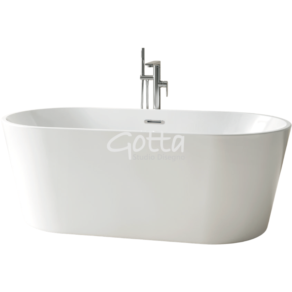 PEYTO - Tina freestanding ovalada en acrílico Blanco Brillo 168x80x58.5 cm. Producto Español ¡DISPONIBLE PARA ENTREGA INMEDIATA!
