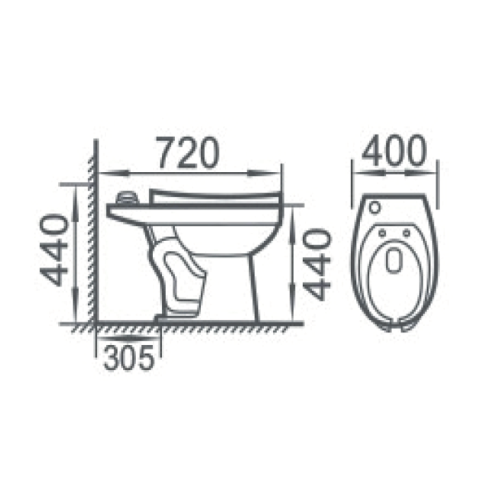 WC Comercial taza alargada para Fluxómetro