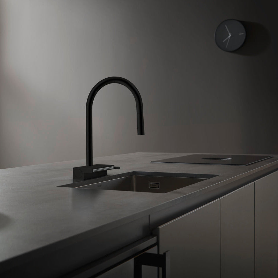 Aquno Select M81 Mezclador Monomando de Cocina Negro Mate con Ducha Extraíble y Escurridor multifuncional Hansgrohe 73837670 Essentials