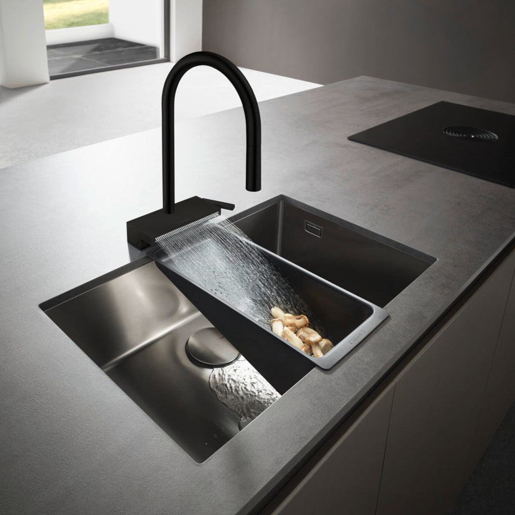 Aquno Select M81 Mezclador Monomando de Cocina Negro Mate con Ducha Extraíble y Escurridor multifuncional Hansgrohe 73837670 Essentials