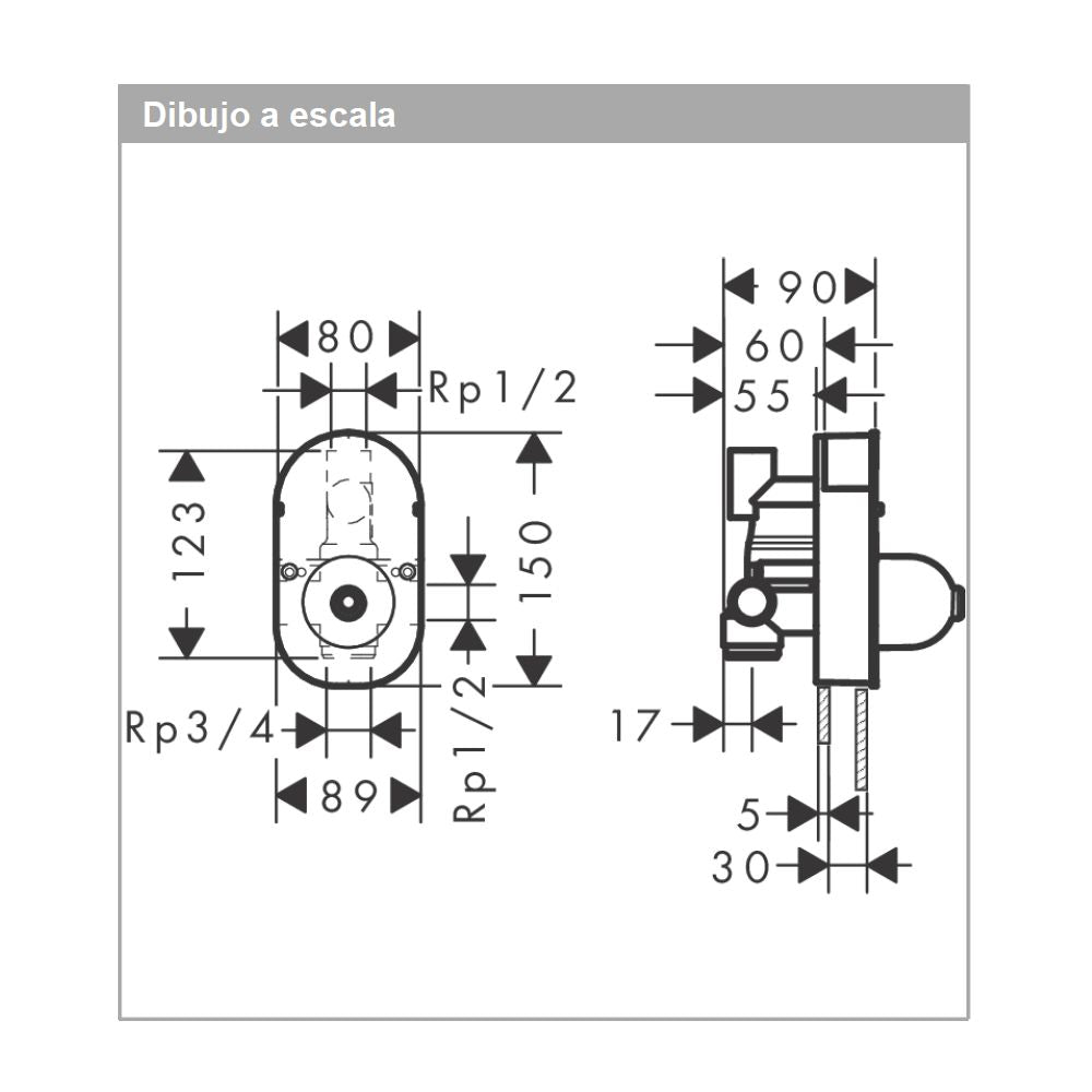 Empotre para Monomando de Regadera 2 Salidas Hansgrohe 31741180 Essentials