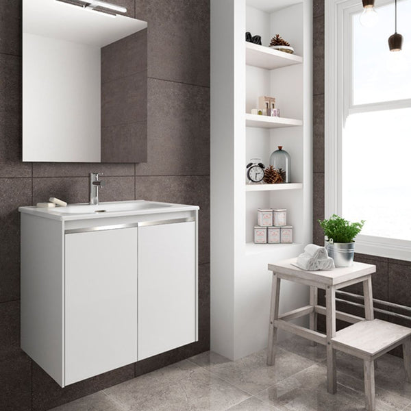 Style Gabinete para Baño 60x46 cm Brillo Blanco con Lavabo y Espejo