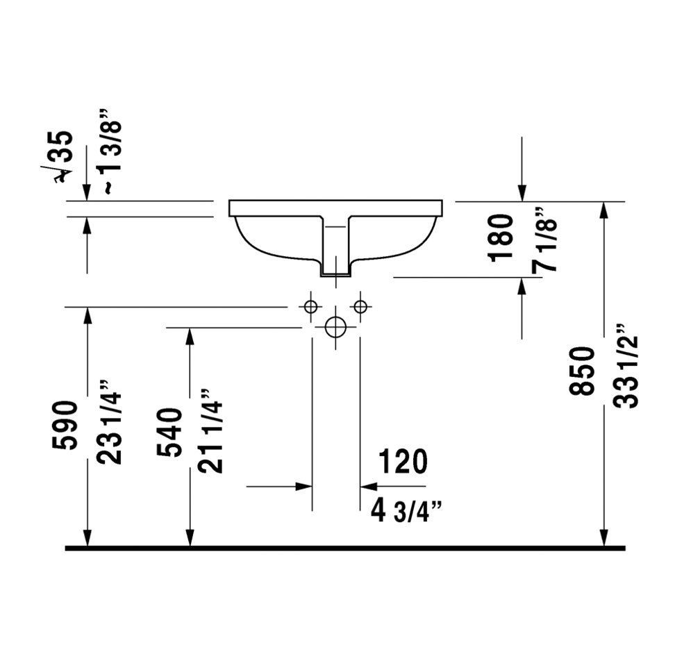 Lavabo Starck 3 Bajo Cubierta con Rebosadero 49x36.5x18 cm Duravit 0305490000