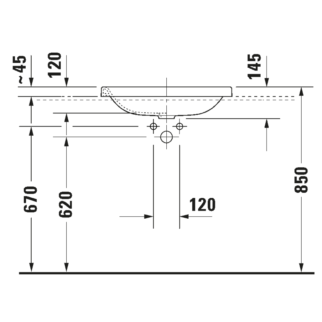 Lavabo DuraStyle Semi Empotrado sin Rebosadero 60x43x4.5/10 cm Duravit 0372600000