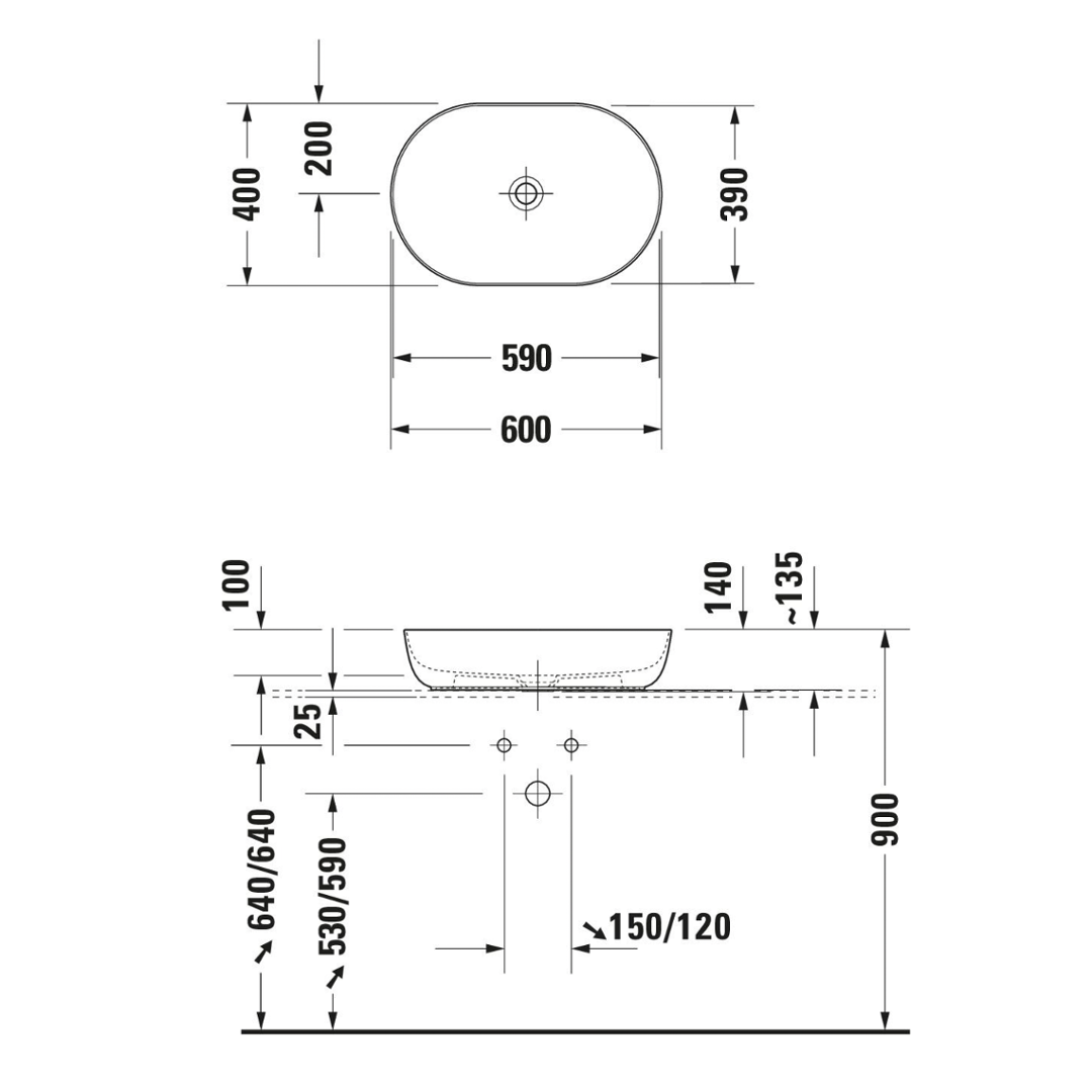 Lavabo Luv Sobre Cubierta sin Rebosadero 60x40x14 cm Duravit 0379600000