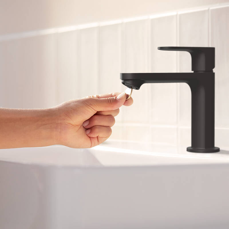 Rebris S Monomando de lavabo 110 sin vaciador CoolStart Negro Mate Hansgrohe 72520670 Essentials