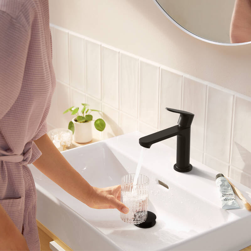 Rebris S Monomando de lavabo 110 sin vaciador CoolStart Negro Mate Hansgrohe 72520670 Essentials