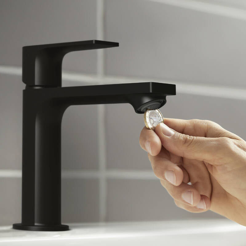 Rebris E 110 Monomando de lavabo CoolStart sin vaciador Negro Mate Hansgrohe 72560670 Essentials