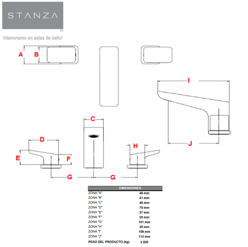 Mezcladora de Lavabo 8" FONTE® Negro Mate STANZA 20.2041.37