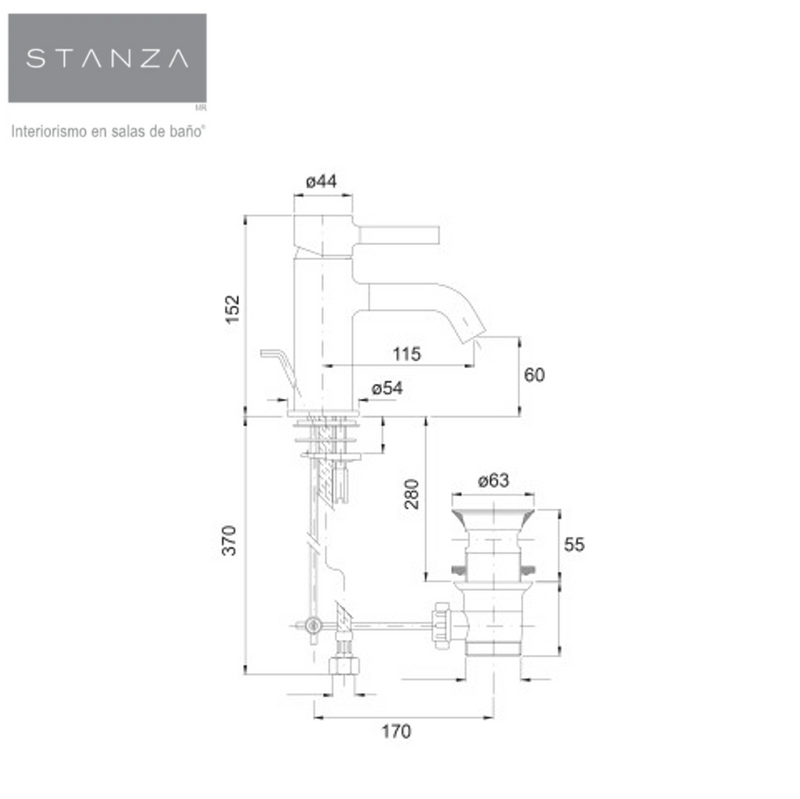 Monomando Corto para Lavabo PAN® Negro Mate STANZA 21.2120.37