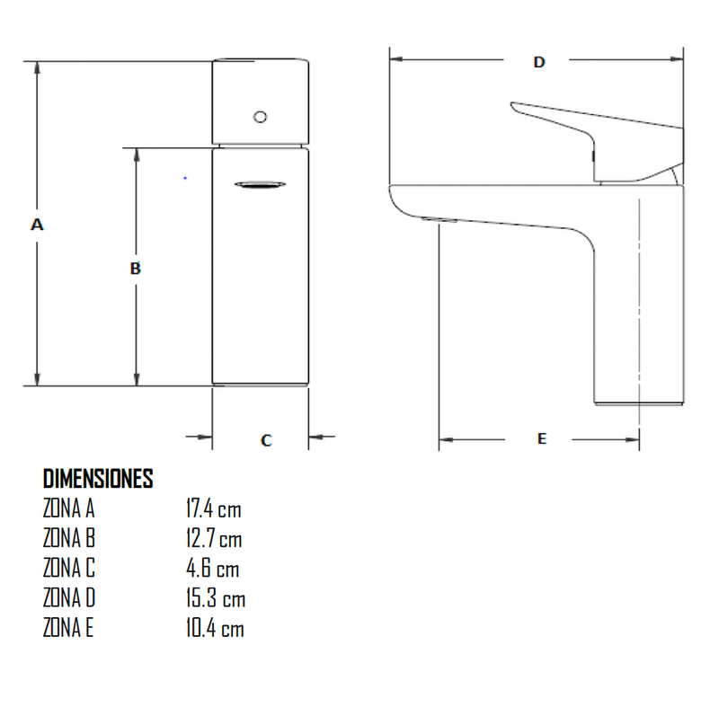 Monomando Corto para Lavabo FONTE Negro Mate STANZA 21.2154.37