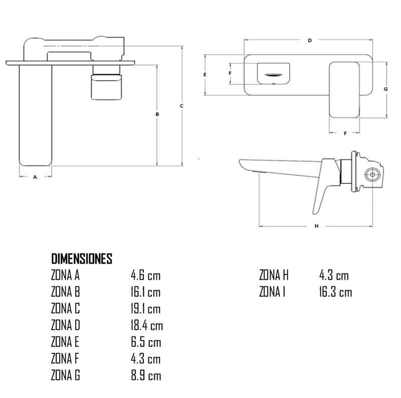 Monomando de Pared para Lavabo Fonte Negro Mate Mate Stanza 21.2155.37