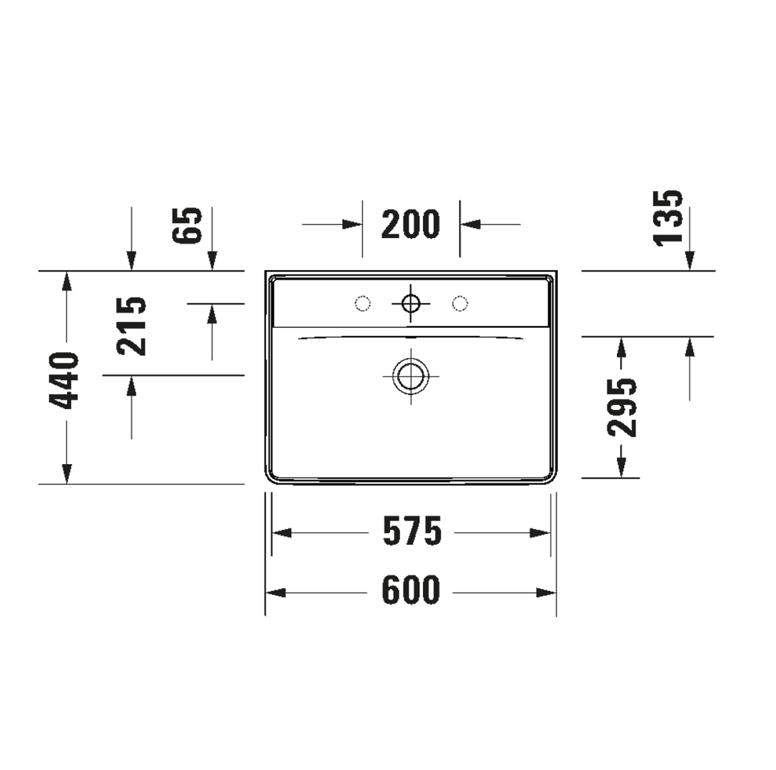 Lavabo D-Neo Porcelana con Rebosadero parte inferior Vitrificada para Montaje Mural. Medidas 60x44x16.5 cm Duravit 2366600000