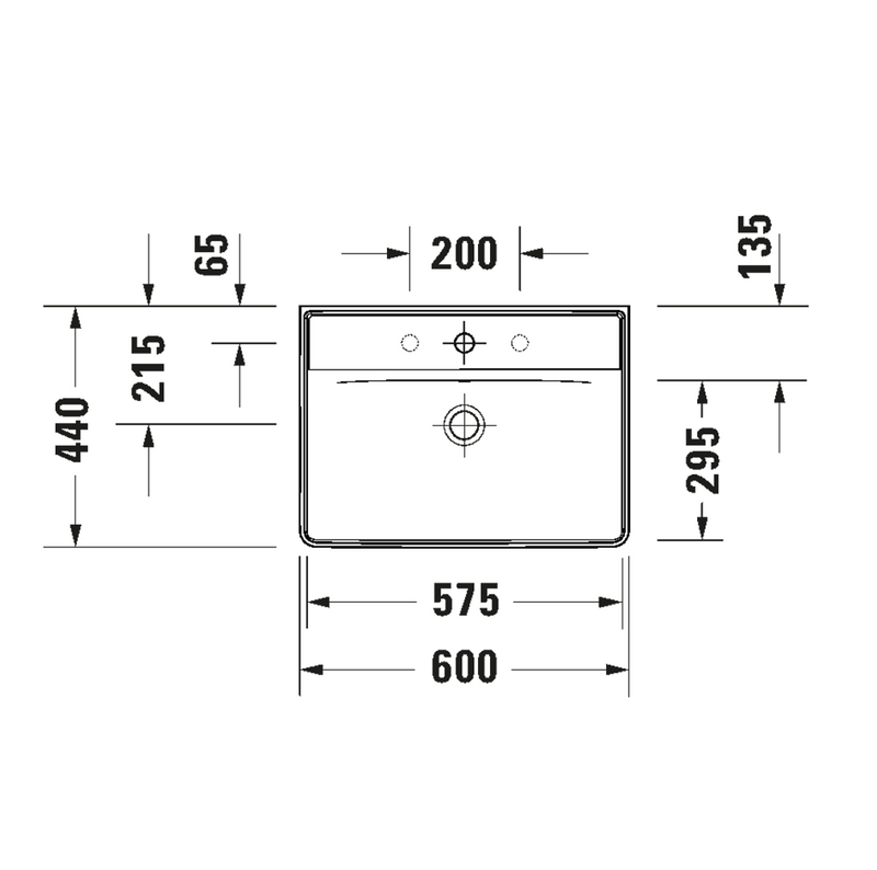 Lavabo D-Neo Porcelana con Rebosadero parte inferior Vitrificada para Montaje Mural. Medidas 60x44x16.5 cm Duravit 2366600000