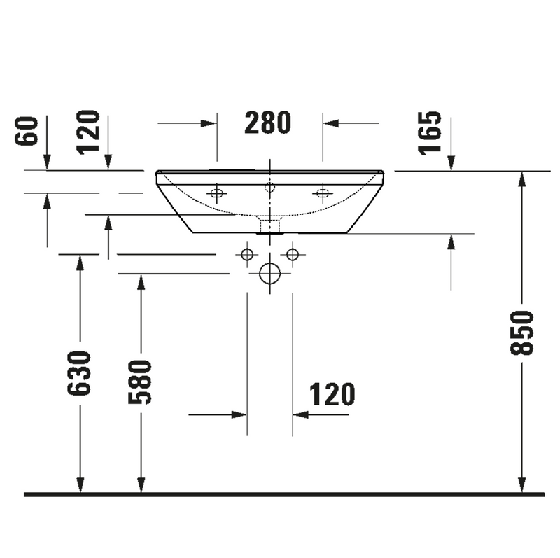 Lavabo D-Neo Porcelana con Rebosadero parte inferior Vitrificada para Montaje Mural. Medidas 60x44x16.5 cm Duravit 2366600000