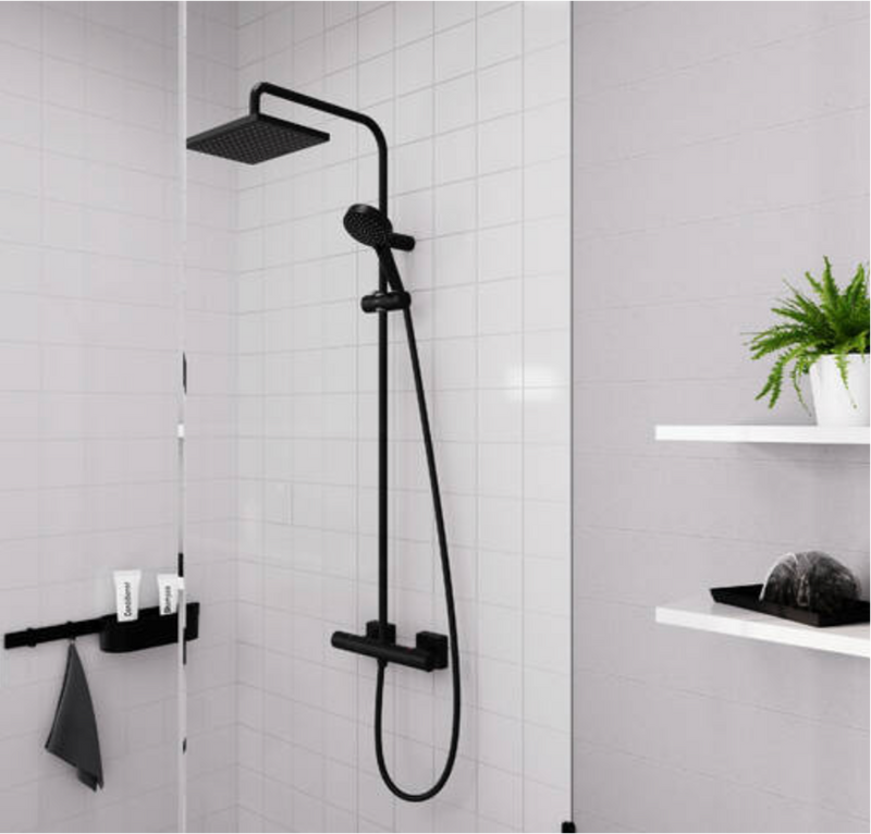 Vernis Shape Showerpipe 230 1jet EcoSmart con Termostato Negro Mate Hansgrohe 26097670 Essentials