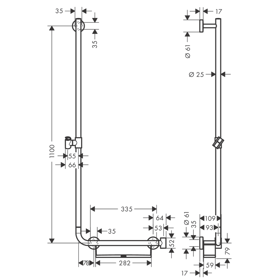 Unica Barra de Ducha Comfort 110 con Soporte para Ducha de Mano Lado Izquierdo 26403400 Hansgrohe