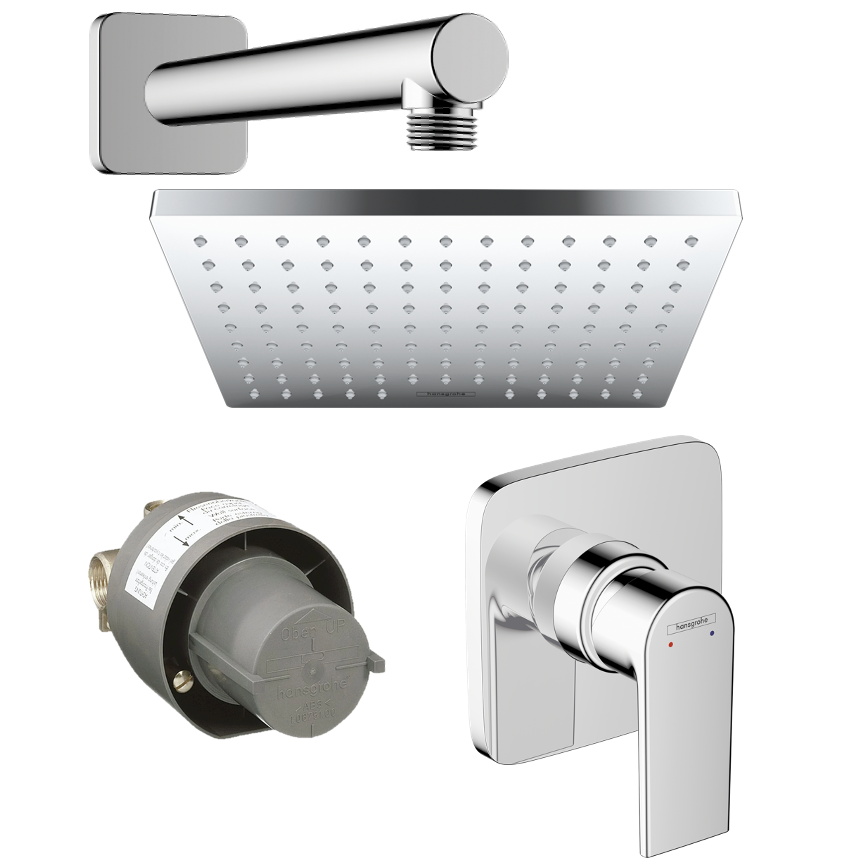 Kit de Ducha Vernis Shape. Ducha 1jet 23x17 cm + Brazo 24 cm + Monomando + Empotre Hansgrohe 27979000