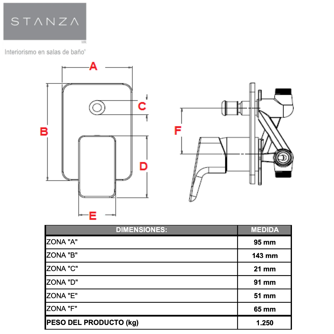 Monomando de empotrar con Desviador para Regadera FONTE® acabado Negro Mate STANZA 31.3152.37