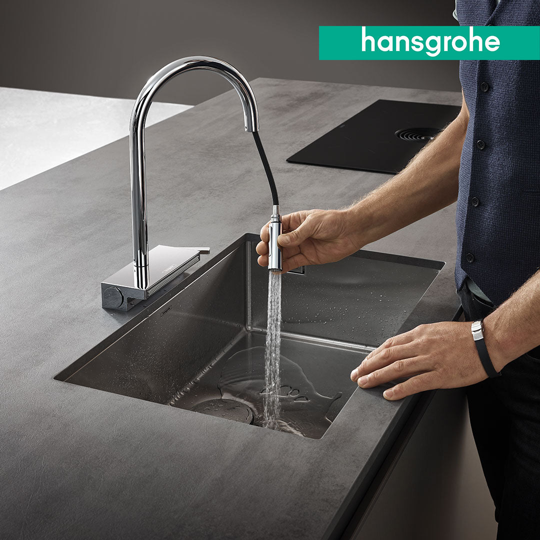 Aquno Select M81 Mezclador Monomando de Cocina Cromo con Ducha Extraíble y Escurridor multifuncional Hansgrohe 73837000 Essentials