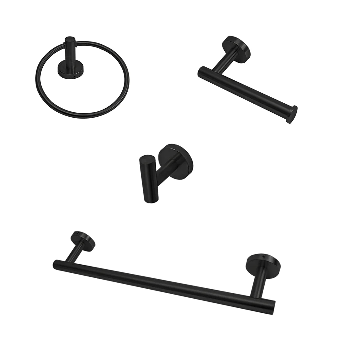 Kit Accesorios de Baño Acero Inoxidable Negro Mate 4 Piezas