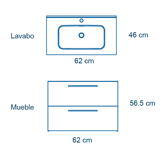 Easy Gabinete para Baño acabado Madera medidas 60x46 cm con Cubierta Cerámica con Lavabo Integrado
